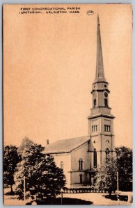 Arlington Massachusetts 1930-40s Postcard First Congregational Parish Unitarian
