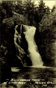 RPPC Brownstone Falls State Park Mellen Wisconsin Real Photo Postcard