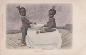 Africa African Children Making Porridge Cake Cereal Food Kitchen Old Postcard