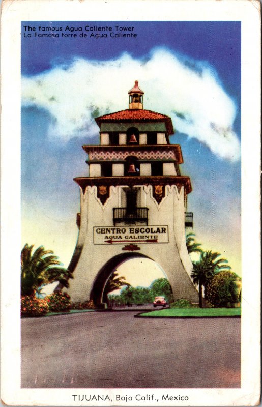 Postcard Mexico Tijuana Agua Caliente Tower Arch Centro Escolar