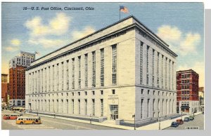 Vintage Cincinnati, Ohio/OH Postcard, Post Office, Old Buses, 1940's?