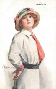 BEAUTIFUL WOMAN HAT GLAMOUR ARTIST SIGNED CW BARBER SERIES 688/5 POSTCARD