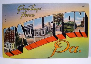 Greetings From Hazleton PA Large Big Letter Postcard Linen 1950 Pennsylvania