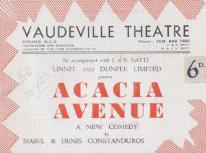Acacia Avenue Vaudeville Theatre Comedy Small Old WW2 London Theatre Programme