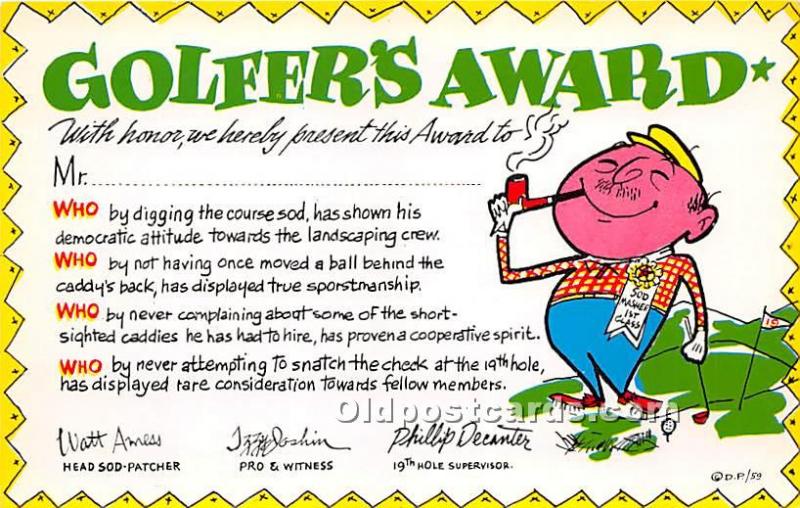 Golfers Award Golf Unused 