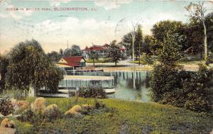 Bloomington Illinois~Miller Park Scene~Boat Docked by Tree~Pavilion~1909 Pc