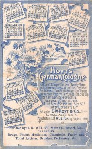 1892 Bethel ME Hoyt's German Cologne Ladies Calendar 3.5 x 5.5 Trade Card