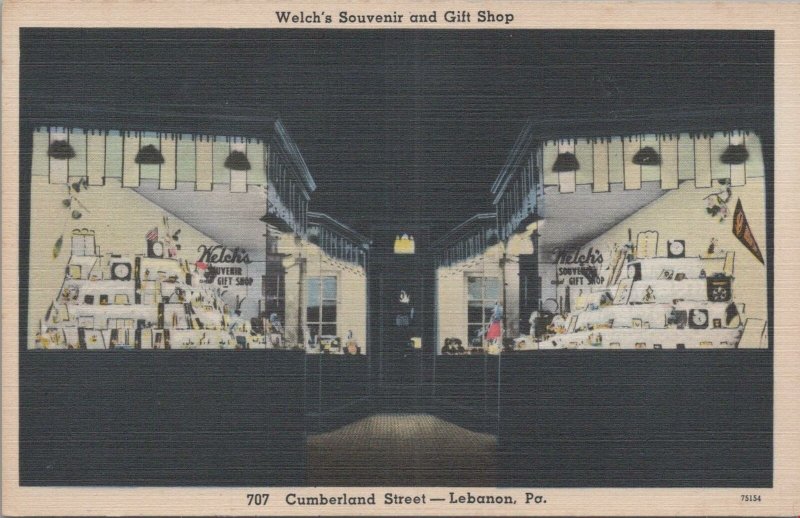 Postcard Welch's Souvenir + Gift Shop Lebanon PA