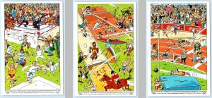 3 Postcards OLYMPIC FUN Coca Cola Advertising COMIC ART Various Sports  4x6