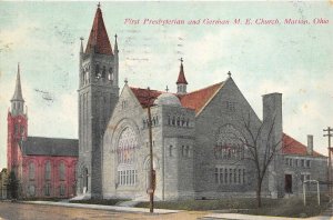 Marion Ohio 1909 Postcard First Presbyterian & German M.E. Church