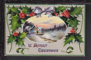 A Merry Christmas,Holly,House Postcard 
