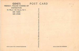 New York City Genes Restaurant Interior Antique Postcard K106721