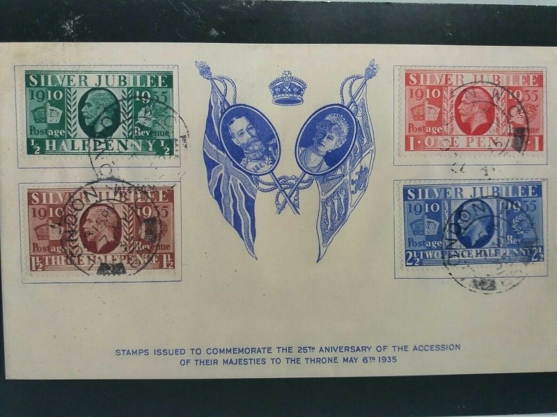 Vintage Postcard Showing  Silver Jubilee King George V Coronation 1935 Stamps 