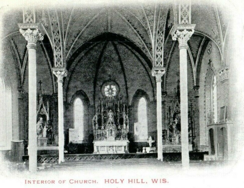 c1905 Interior of Church Holy Hill Wisconsin WI Posted Antique Postcard