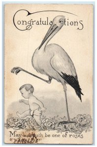 1913 Congratulations Stork Baby Clarinda Iowa IA Posted Antique Postcard