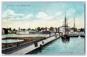 Oshkosh Wisconsin WI Postcard River View Boat Scene 1908 Posted Antique