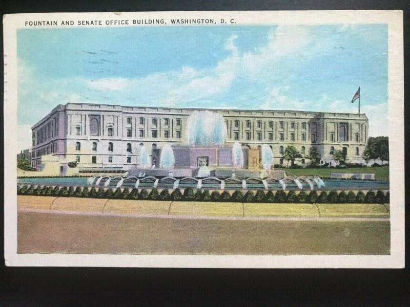 Vintage Postcard 1936 Fountain and Senate Office Building Washington D.C.