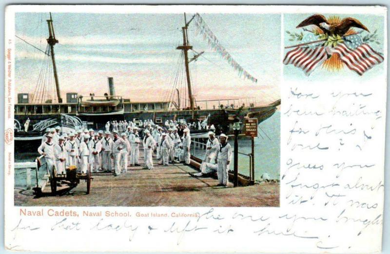 GOAT ISLAND, California CA   NAVAL CADETS at Naval School  1904 Weidner Postcard