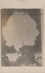 RPPC RAILWAY GUN IN ACTION AT NIGHT WW1 MILITARY REAL PHOTO POSTCARD (c. 1917)