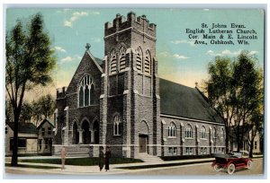 1915 St. Johns Evan English Lutheran Church Cor. Main Lincoln Oshkosh Postcard