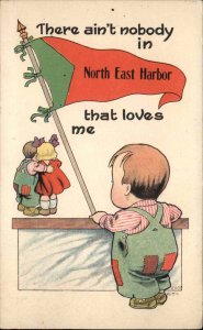 North East Harbor Nova Scotia NS Children Pennant Flag c1910 Vintage Postcard