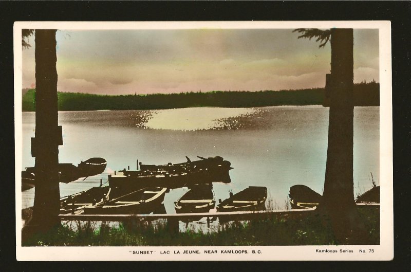 Sunset Lac La Jeune Kamloops BC Series No 75 Hand Colored Real Photo Postcard