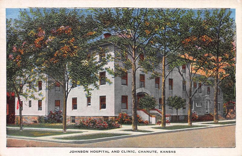 Johnson Hospital and Clinic, Chanute, Kansas, Early Linen Postcard, Unused