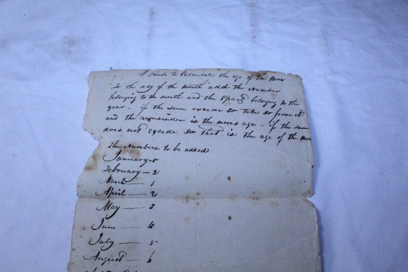 Vintage Ca. 1833 Hand Written A Rule To Calculate the Age of the Moon