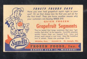 KANSAS CITY MISSOURI SUN-RA FROZEN FOOD INC. VINTAGE ADVERTISING POSTCARD