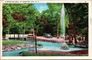 Vtg New York NY Saratoga Spa Spouting Well Fountain 1930s Linen View Postcard