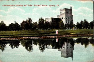 Administration Building and Lake, Soldiers Home Quincy IL Vintage Postcard W33