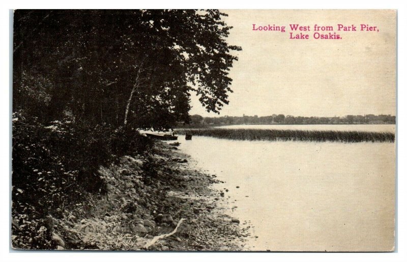 1913 Looking West from Park Pier, Lake Osakis, MN Postcard *6S(4)9