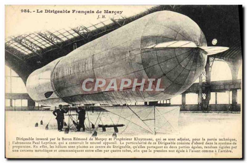 Old Postcard Jet Aviation Zeppelin Airship French Baron Edmond de Marcay Marc...