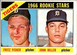 1966 Topps Baseball Card Fritz Fisher John Hiller Detroit Tigers sk1961