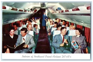 c1960 Interior Northwest Orient Airlines DC-6B's Crowd Sitting Unposted Postcard