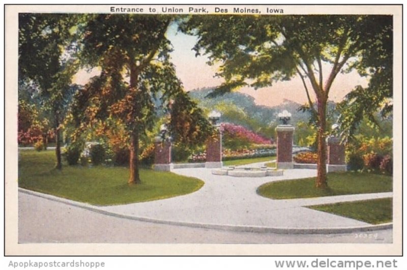 Iowa Des Moines Entrance To Union Park 1934