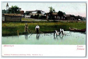 c1910 Fish Nets Pulling Out from River Hameenkyro Suomi Finland Postcard