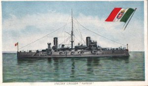 Postcard Italian Royal Navy Cruiser Varese - Prudential Insurance NJ -Italy Flag