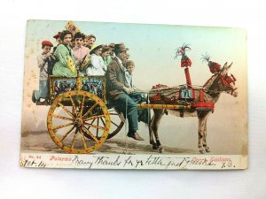 Vintage Postcard Patermo Carre Siciliano Donkey Pulling Cart of Kids Italy