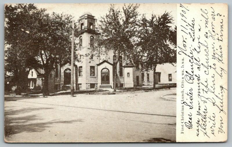 Ottumwa Iowa~First Christian Church on Corner~Neighboring Homes~1907 B&W PC 