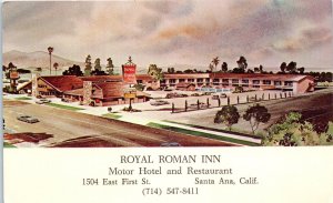 1960s Royal Roman Inn Motor Hotel and Restaurant Santa Ana CA Postcard