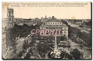 Old Postcard Paris Panorama taken of the Tour St Jacques and the Theater Sara...