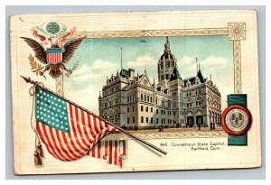 Vintage 1913 Postcard American Flag Eagle State Capitol Hartford Connecticut