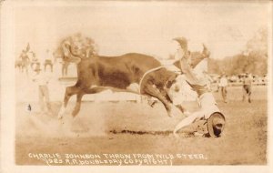 Cowboy Charle Johnson Thrown from Steet Doubleday Real Photo Postcard AA19243