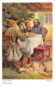 B085 Fantasy Little Red Riding Hood Caperucita Roja Rotkaeppchen Hunter postcard