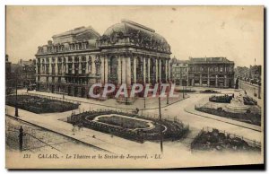 Old Postcard Calais Theater and the statue of Jacquard