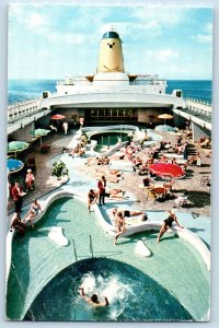 Panama Postcard Lido Deck Glass Roof Home Lines Oceanic Cruise Ship c1950's