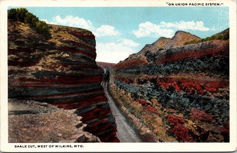 Shake Cut West of Wilkins Wyoming Postcard Union Pacific System Railway Barkalow