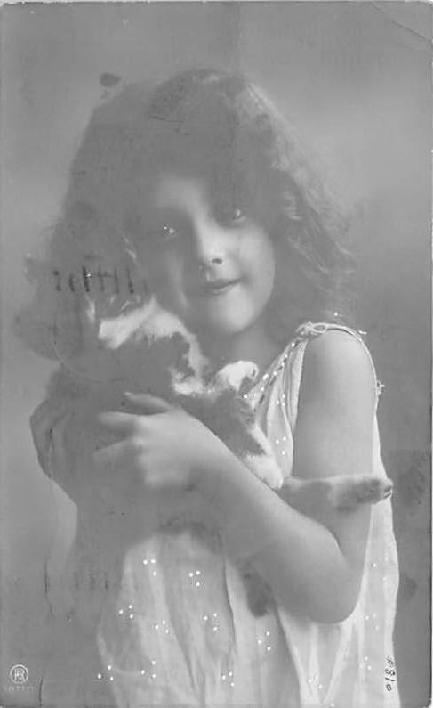 Cat Post Card Old Vintage Antique Child and Cat 1914