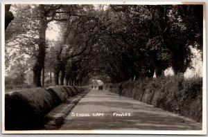 School Lane Fawley England Tree-Lined Roadway Bicycles RPPC, Vintage Postcard